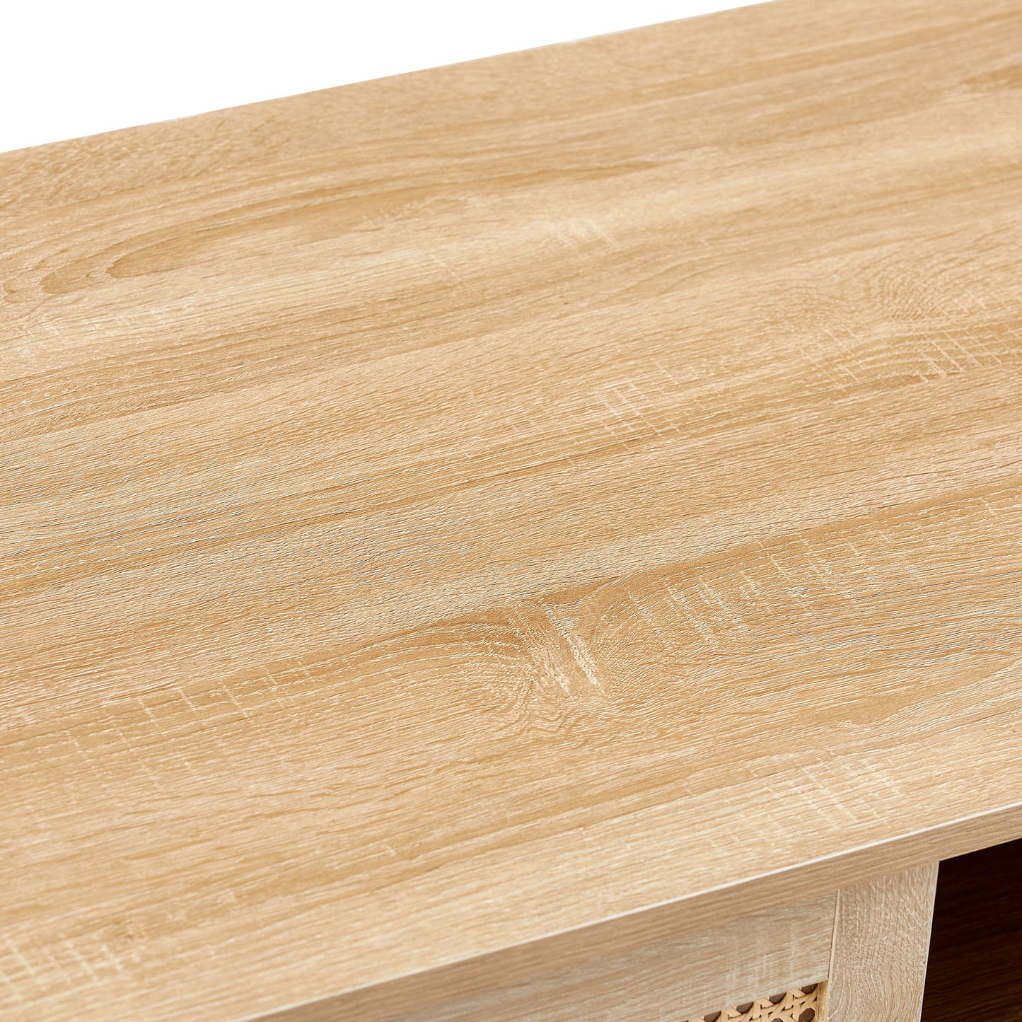 41.34" Rattan Coffee Table, Sliding Door For Storage, Solid Wood Legs, Modern Table For Living Room - Natural