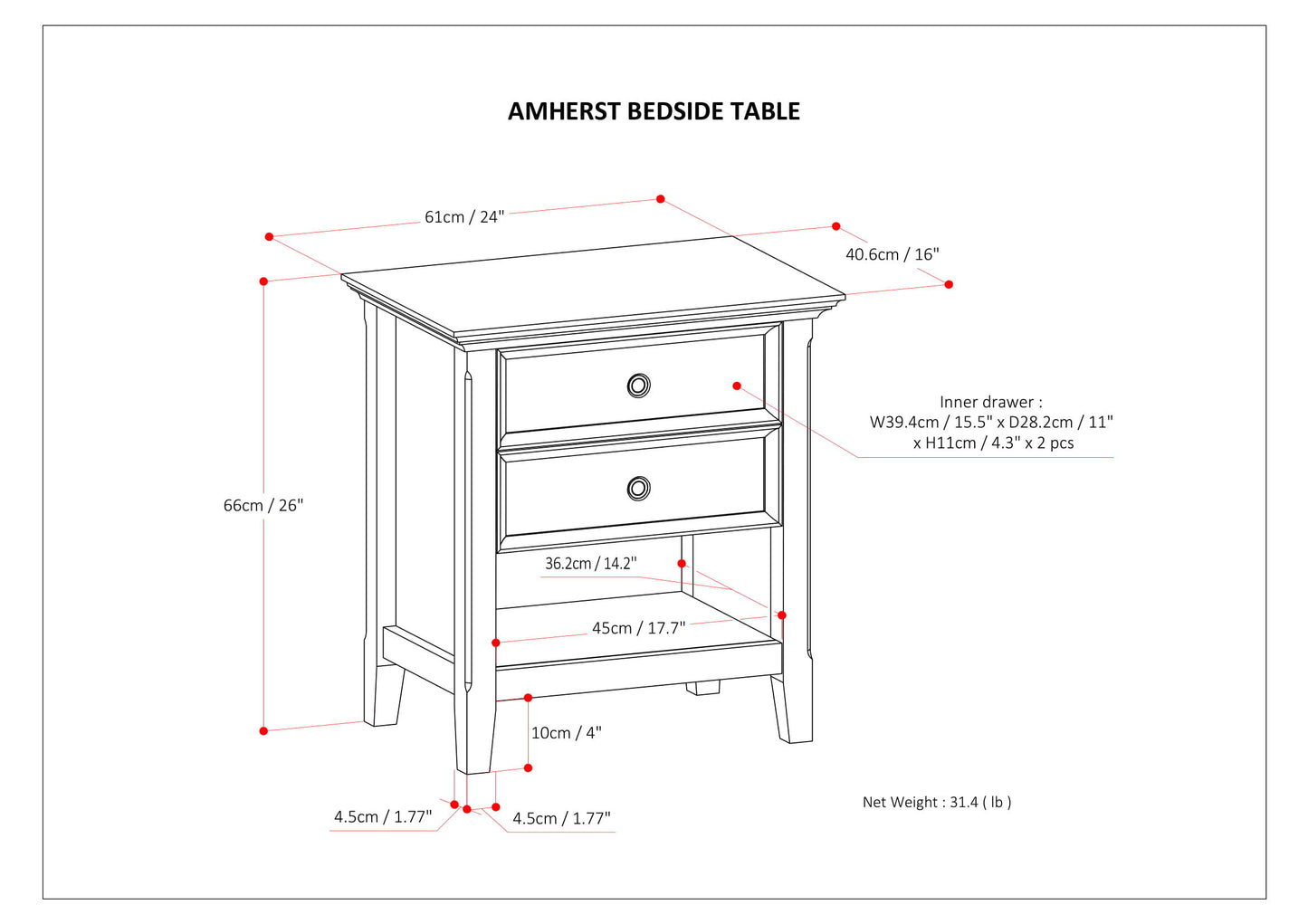 Amherst - Bedside Table - White