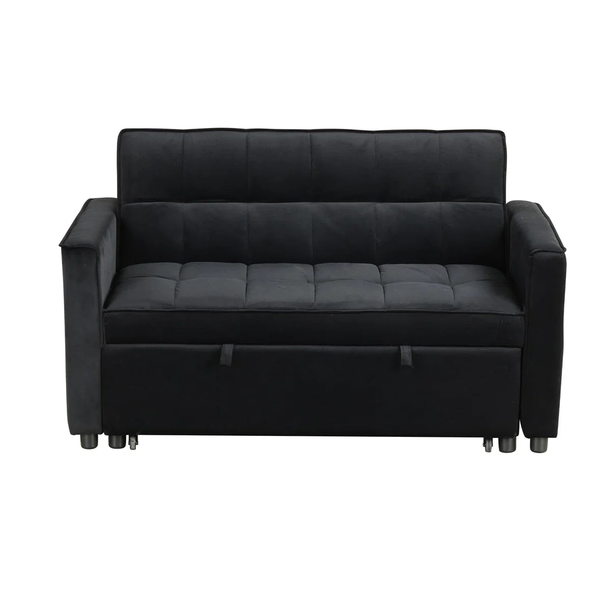 Maeve - Velvet Convertible Sleeper Loveseat With Tufting and Side Pocket - Black