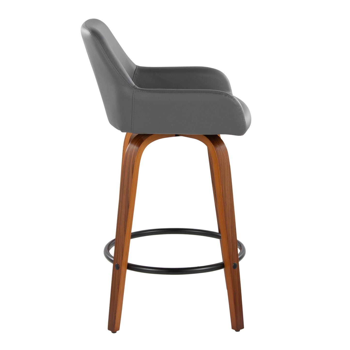 Daniella - Contemporary Fixed Height Counter Stool With Swivel With Round Footrest (Set of 2) - Walnut / Gray