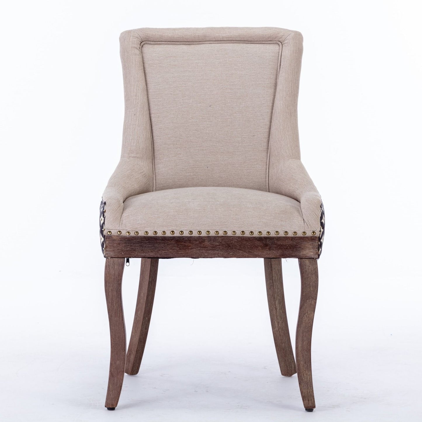 Ultra Side Dining Chair, Thickened Fabric Chairs With Neutrally Toned Solid Wood Legs, Bronze Nail Head, (Set of 2) - Beige / Patterned