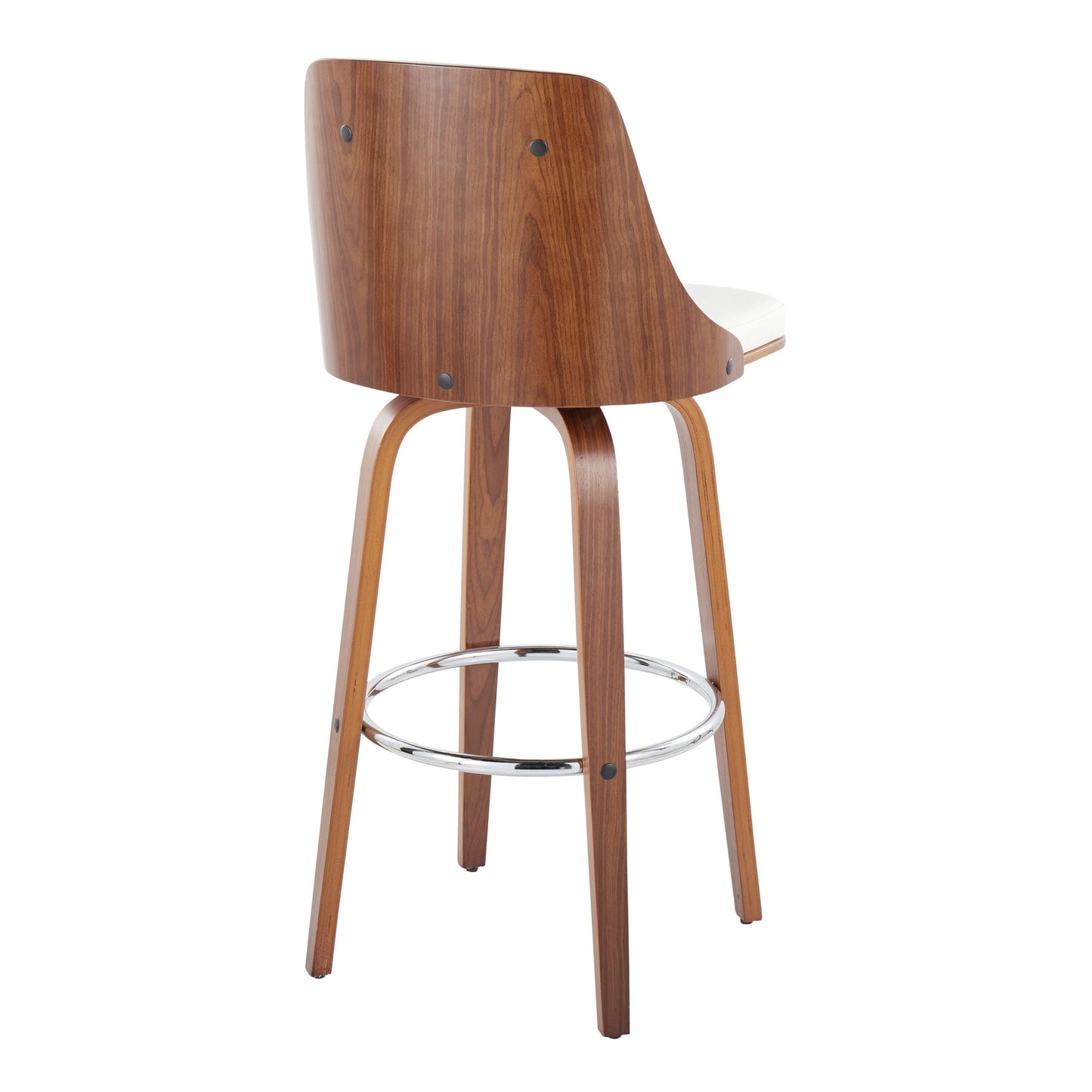 Gianna - Mid-Century Modern Fixed Height Barstool With Swivel With Round Footrest (Set of 2) - Walnut / White