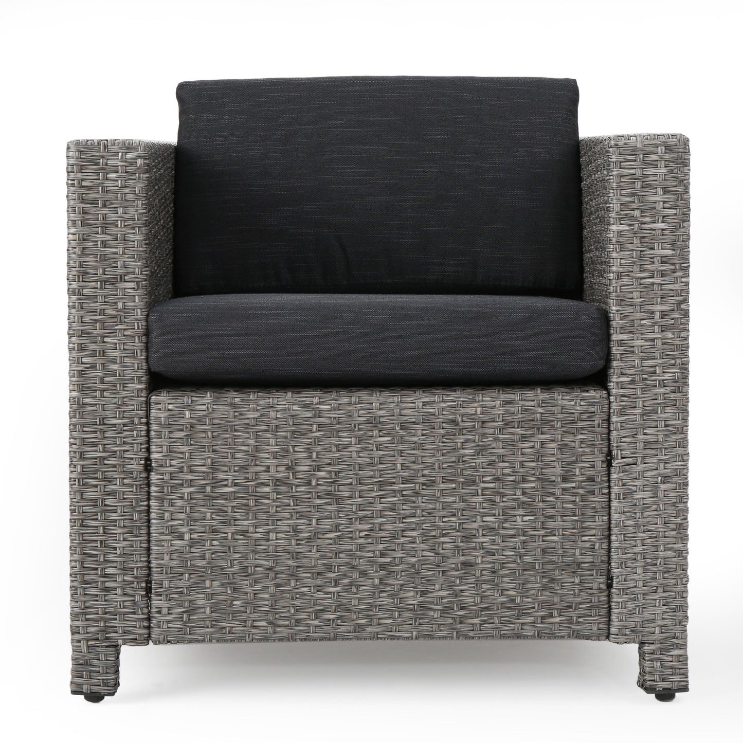 Outdoor Club Chair With Water Resistant Cushion And Square Arms (Set of 4) - Black