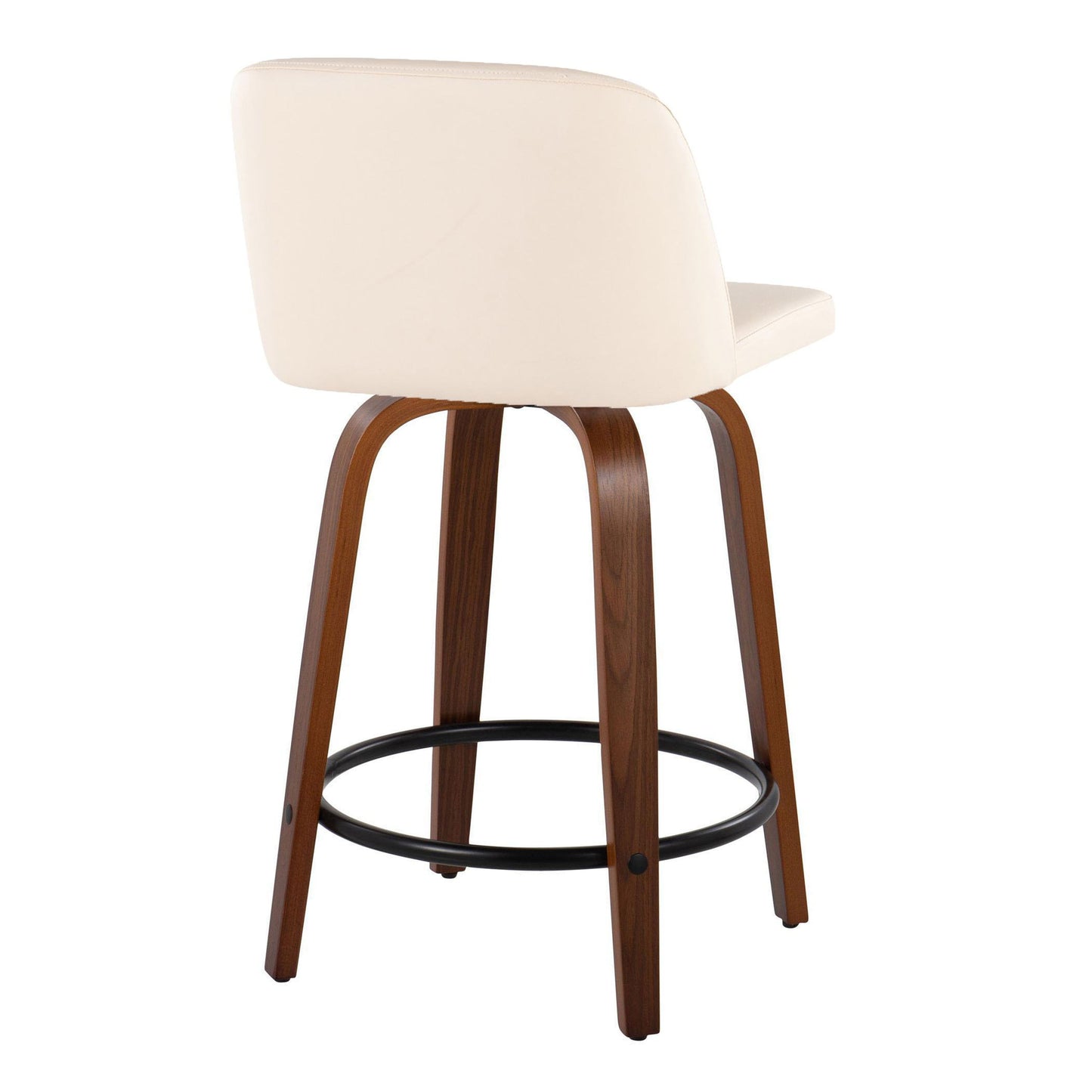 Toriano - Mid-Century Modern Fixed Height Counter Stool & Swivel And Round Footrest (Set of 2) - Walnut / Cream