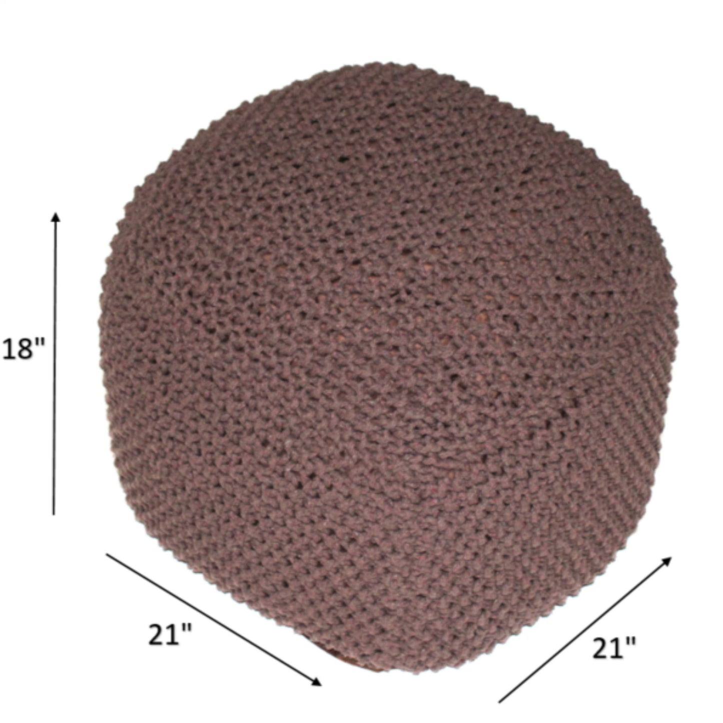Handmade Semi Rounded Cable Knitted Pouf Perfect Seating & Footrest 100% Cotton - Brown