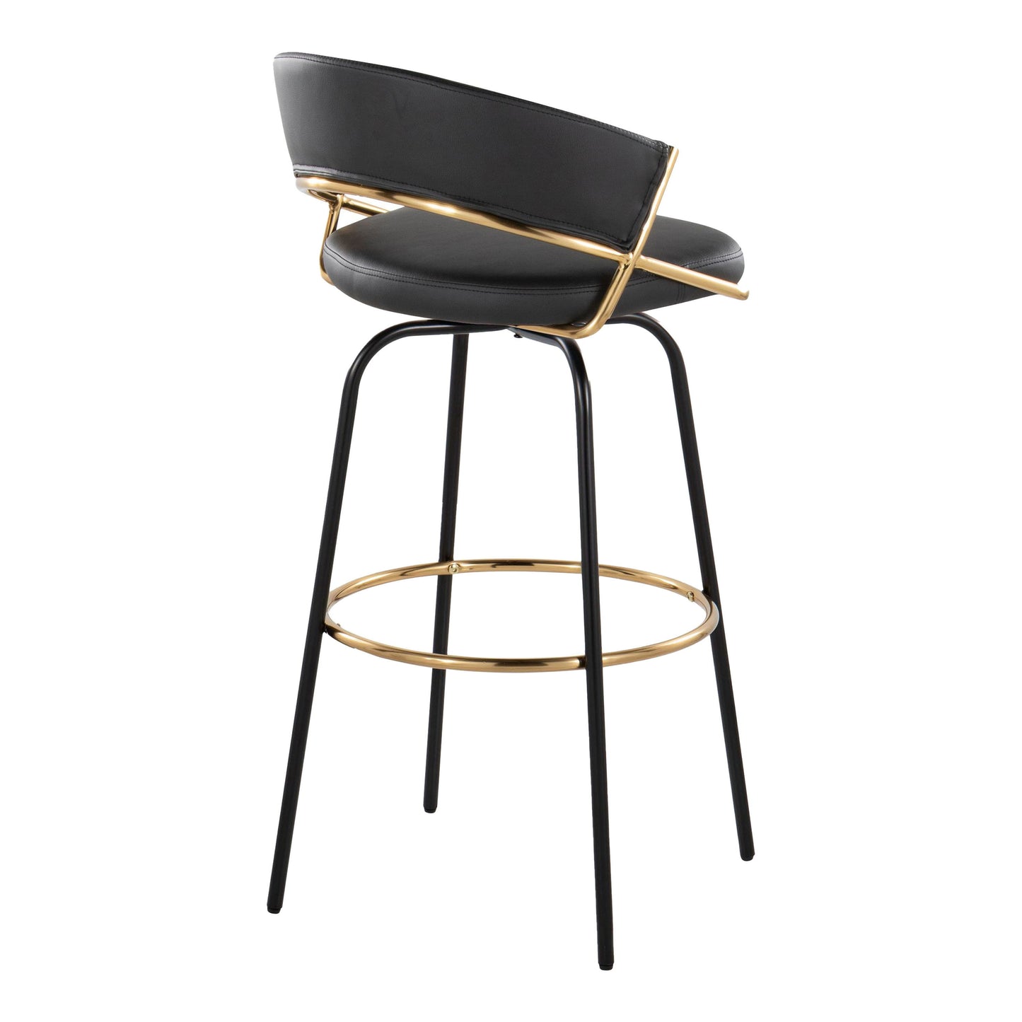 Jie - Fixed Height Contemporary Barstool With Swivel With Round Footrest (Set of 2) - Gold / Black / Gold