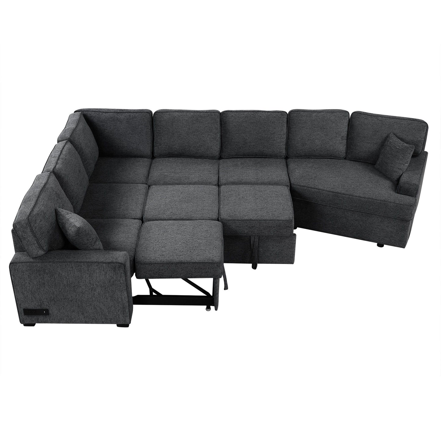 L-Shaped Sofa Sectional Sofa Couch Pull-Out Sofa Bed With Charging Devices And Cup Holders For Living Room - Blue Black