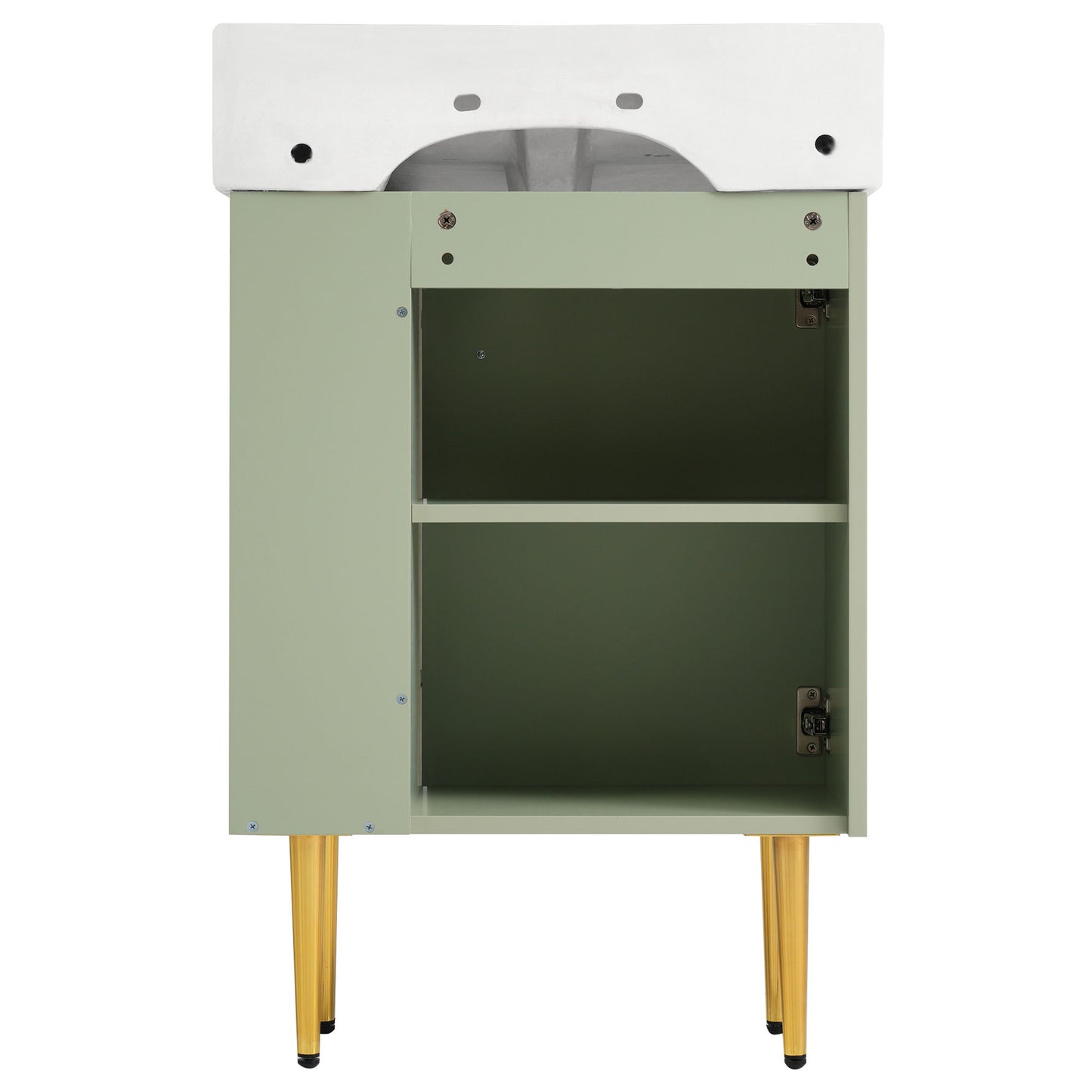 Bathroom Vanity, Combo Cabinet, Bathroom Storage Cabinet, Single Ceramic Sink, Right Side Storage - Green