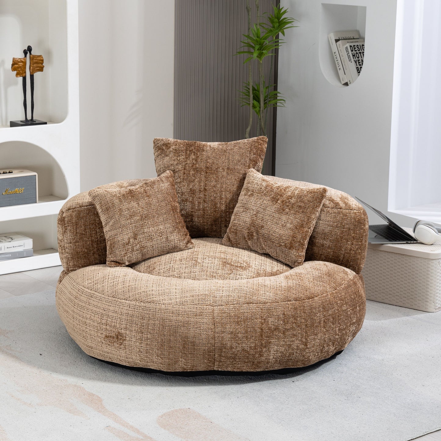 Lazy Sofa Durable Comfort Lounger High Back Bean Bag Chair With 3 Pillows - Coffee