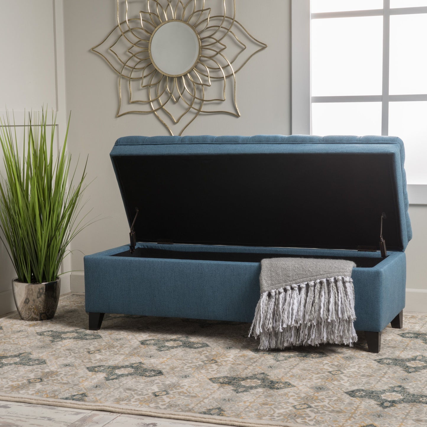 Juliana - Storage Ottoman With Stylish DesignÔøΩÔøΩÔøΩÔøΩÔøΩÔøΩÔøΩÔøΩÔøΩÔøΩÔøΩÔøΩÔøΩÔøΩÔøΩ Fabric And Birch Legs - Blue