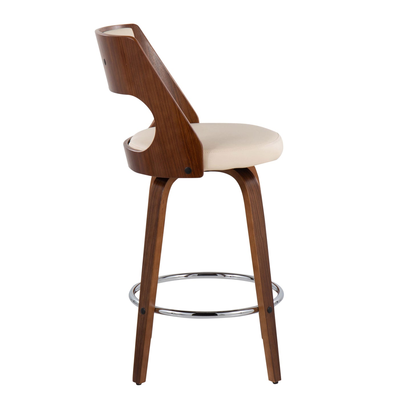 Cecina - Mid-Century Modern Counter Stool With Swivel (Set of 2) - Walnut / Cream