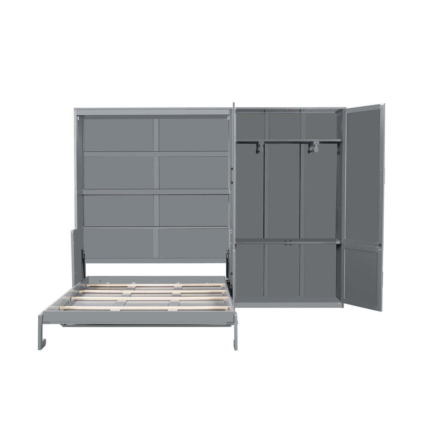 Queen Size Murphy Elegant Wall Bed With Closet - Gray