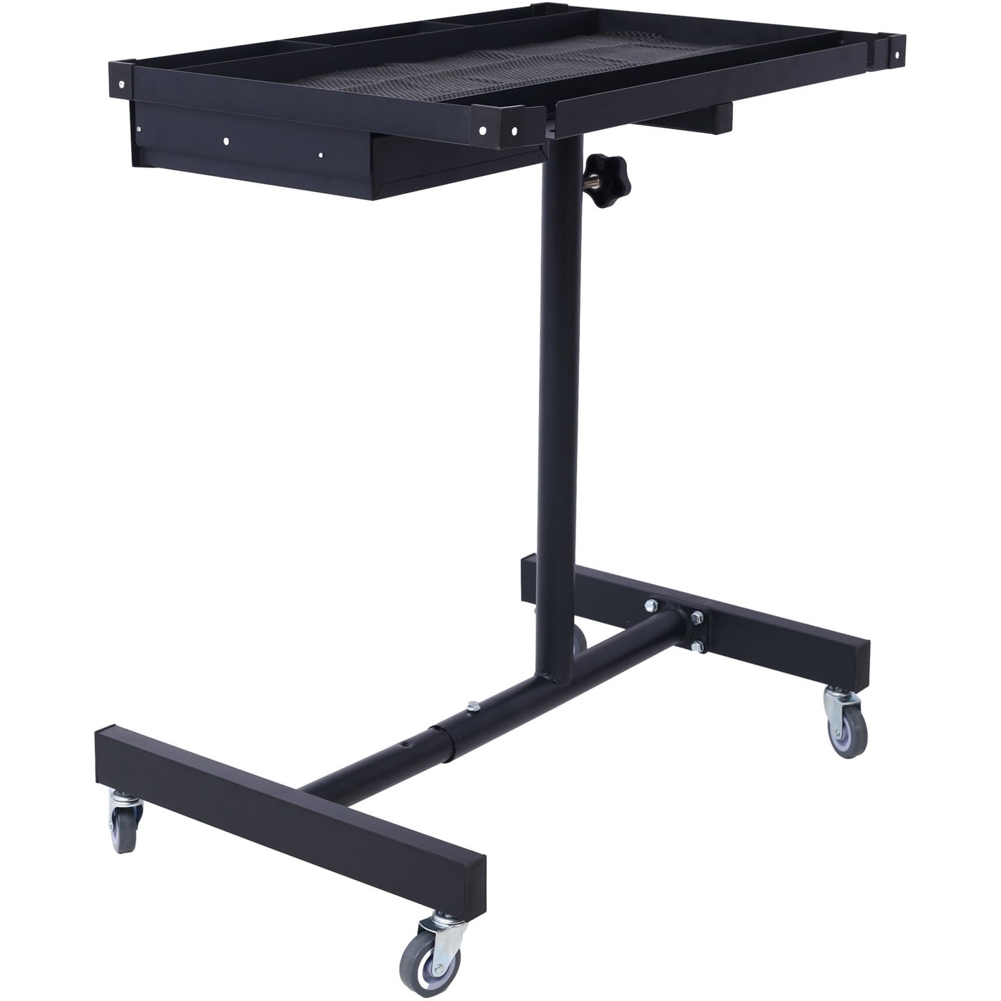 Adjustable Tear Down Work Table With Drawer For Garages, Repair Shops, And Diy, Portable, (4) 2.5" Swivel Casters, 220 Pound Capacity, Rubber Corners, Heavy Duty Steel - Black