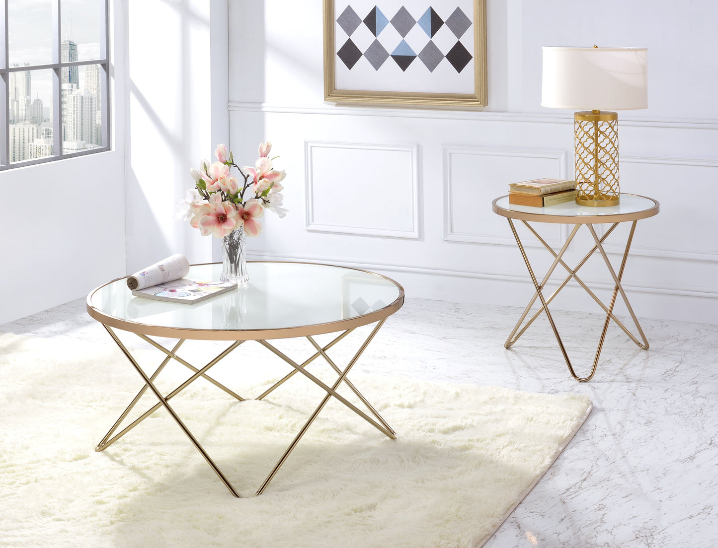 Valora - Glass Top Coffee Table - Champagne