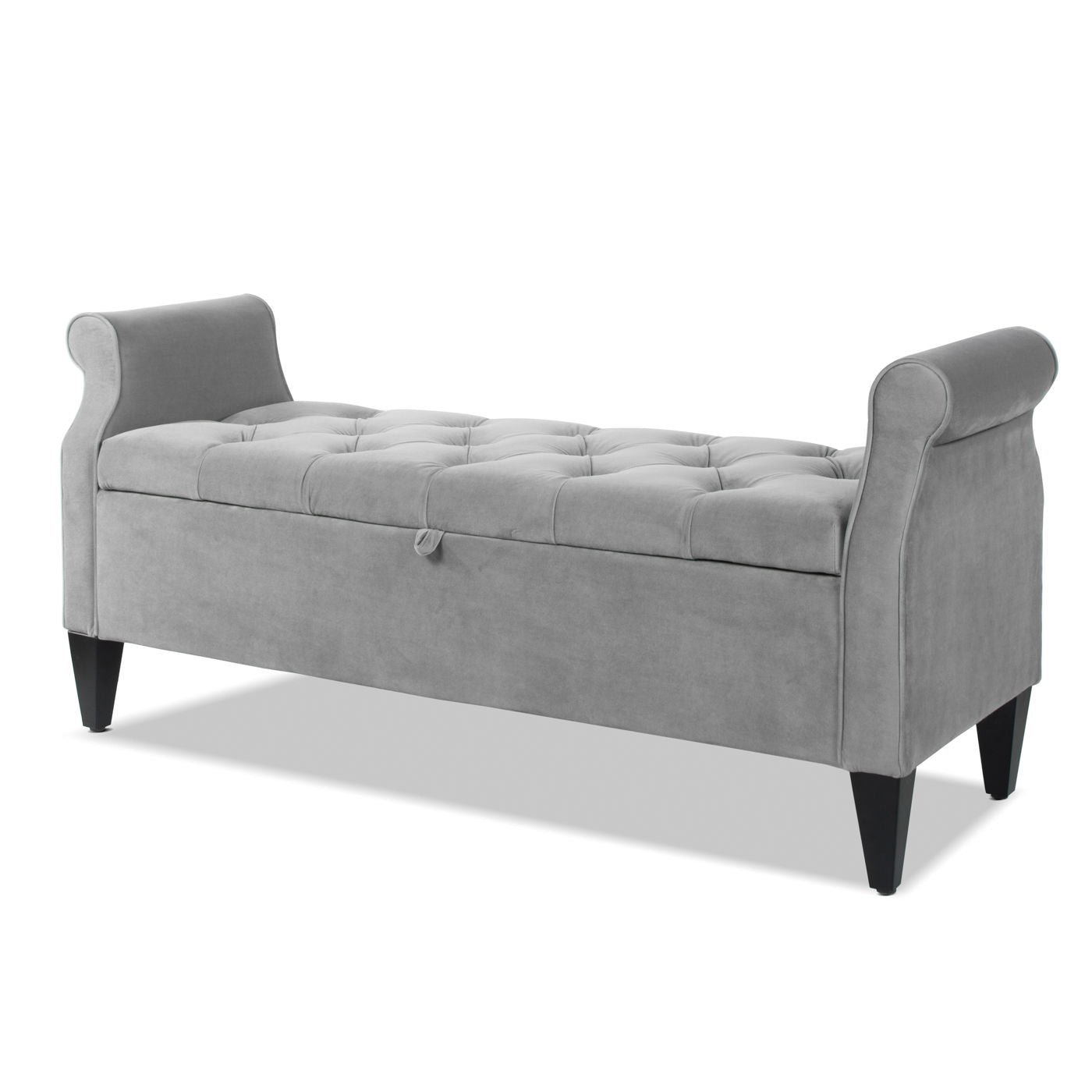 Jacqueline - Tufted Roll Arm Storage Bench - Opal Gray