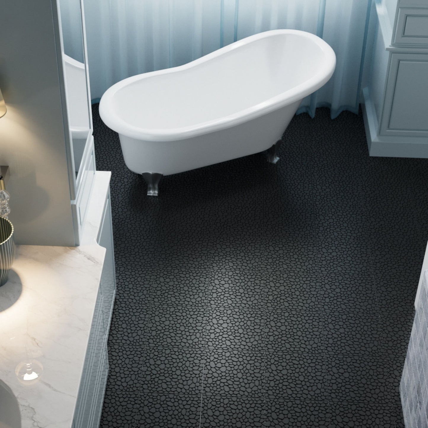 Interlocking Deck Tiles Plastic Waterproof Outdoor All Weather Anti-Slip Bathroom Shower Balcony Porch Strong Weight Capacity Upto 440 Lbs, Pebble Stone Pattern Pack Of 12 - Black