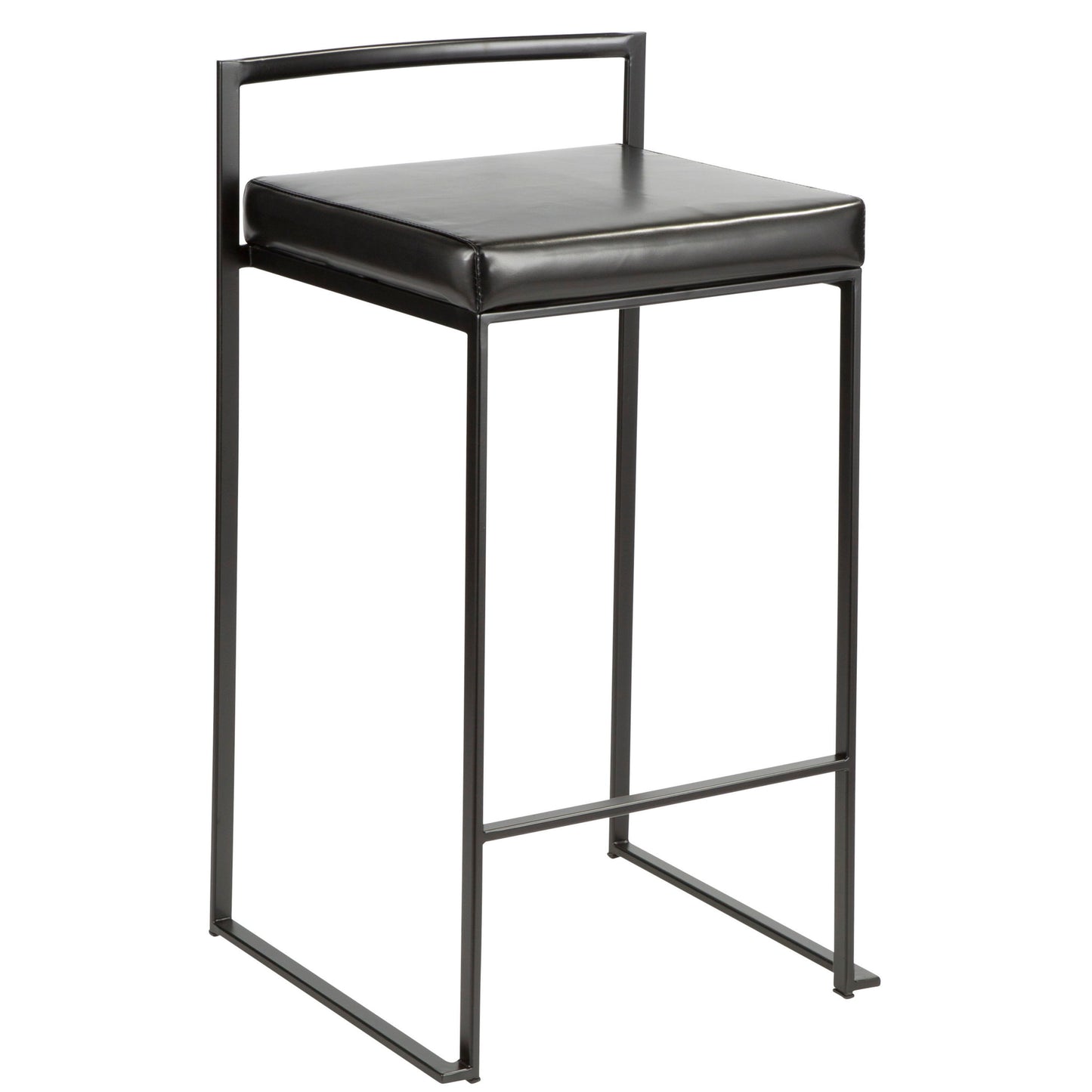 Fuji - Contemporary Stackable Counter Stool (Set of 3) - Black - Faux Leather