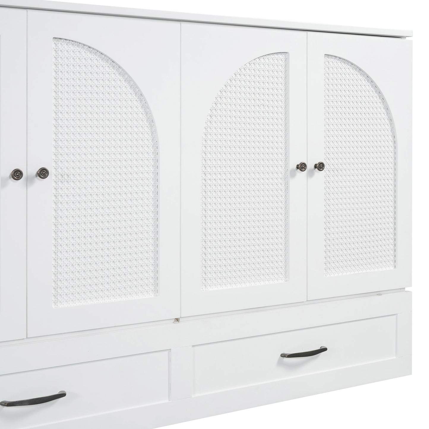 Queen Size Murphy Bed With Large Drawers - White