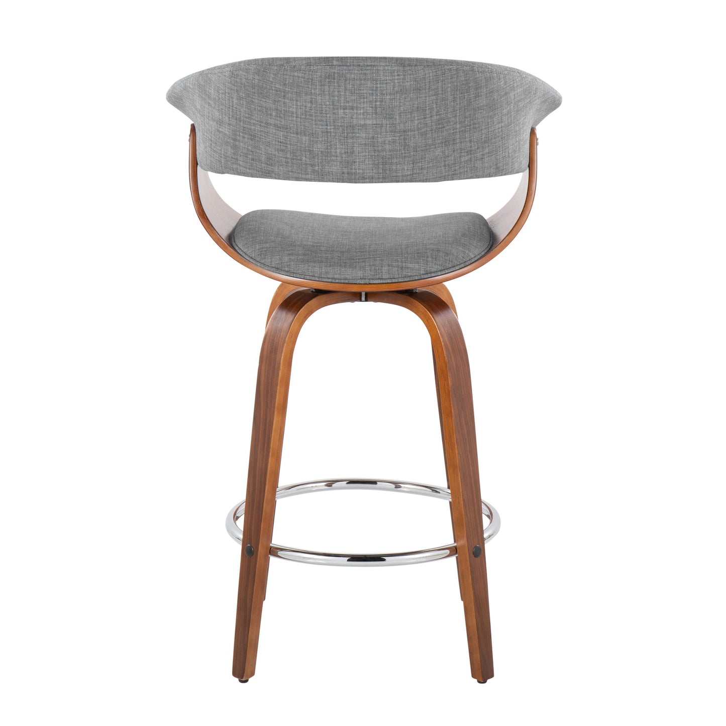 Vintage Mod - Mid-Century Modern Fixed Height Counter Stool With Swivel With Round Footrest (Set of 2) - Walnut / Light Gray