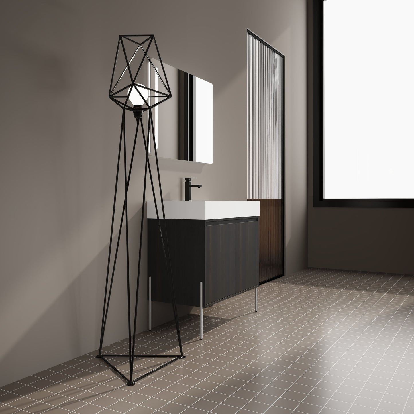 Minimalist 36" Freestanding Bathroom Vanity With Resin Sink And Storage Cabinet - Dark Oak