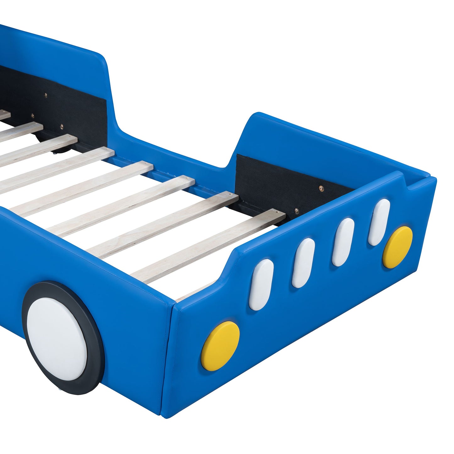 Twin Size Race Car Shaped Platform Bed & Wheels - Blue
