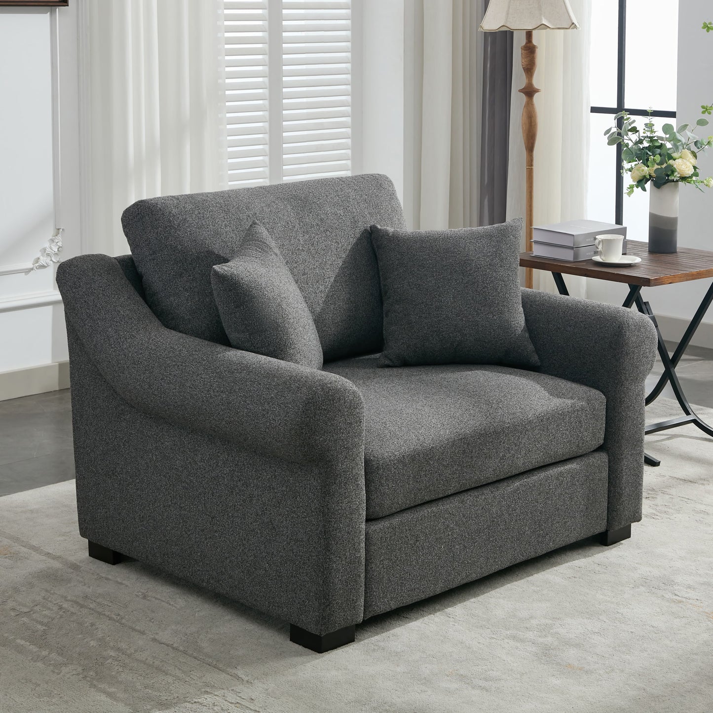Modern Chenille Oversized Armchair, Chair And A Half, Single Sofa For Bedroom, Living Room, Wide - Gray