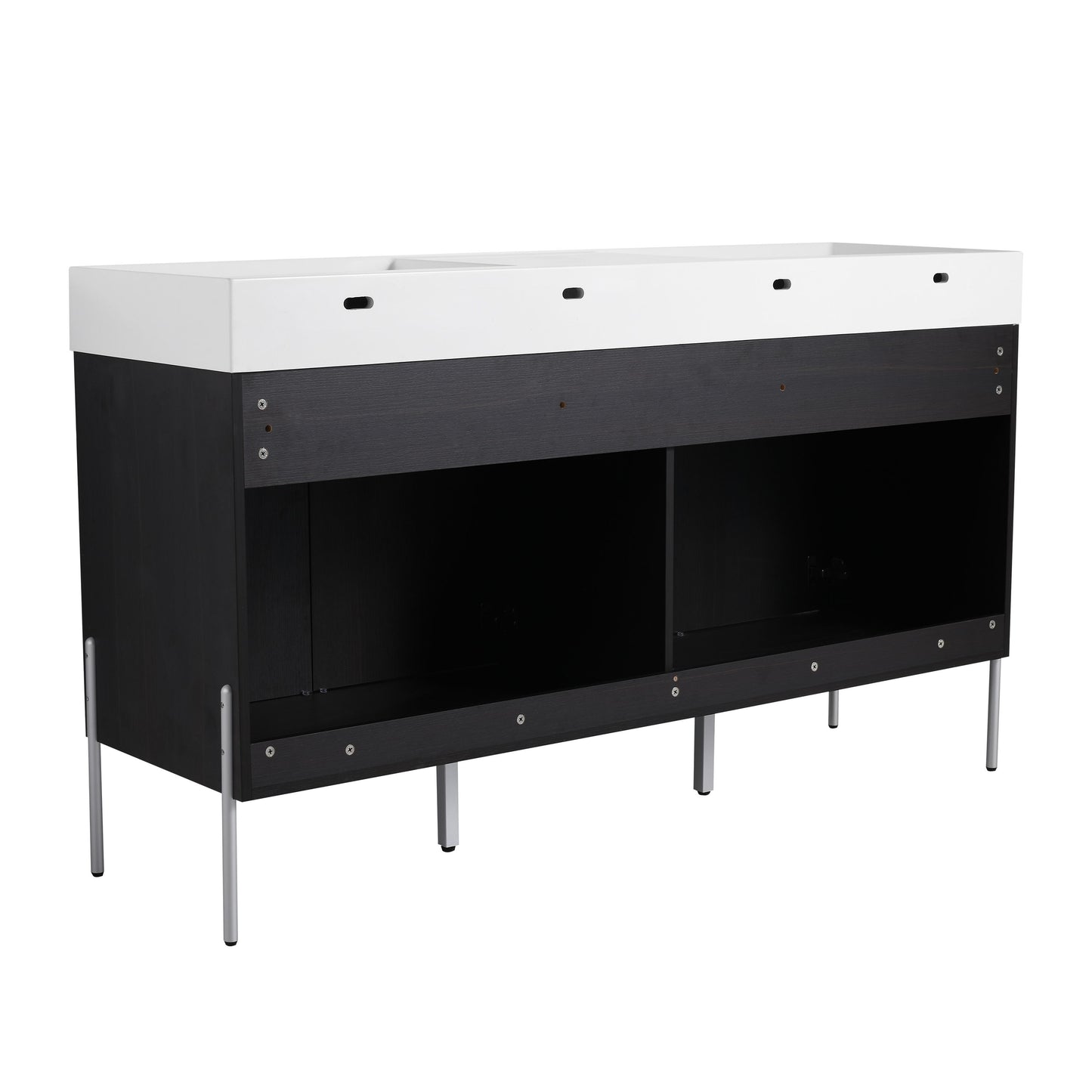 Deluxe 60" Freestanding Bathroom Vanity With Resin Double Sink - Dark Oak