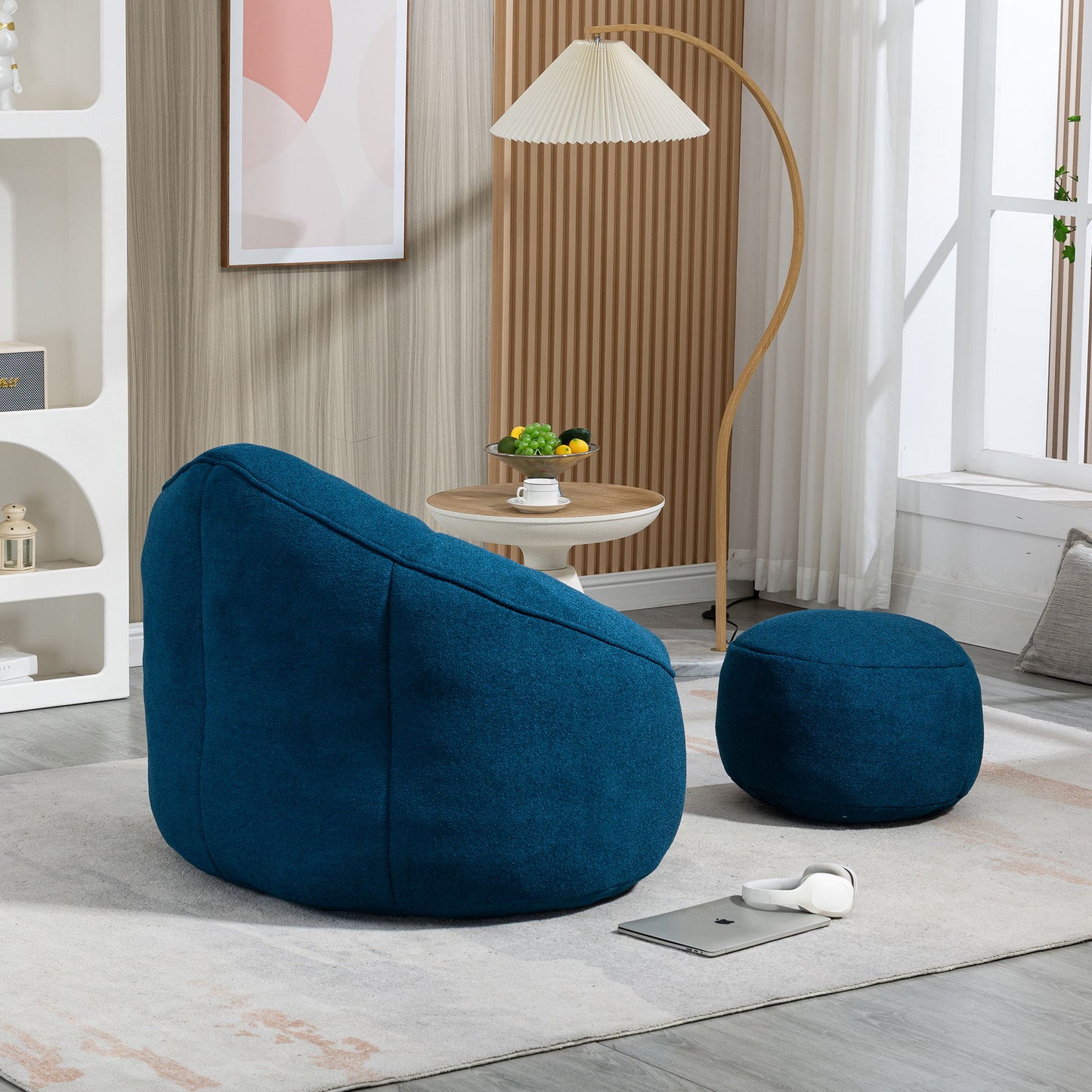 Bedding Bean Bag Sofa Chair High Pressure Foam Bean Bag Chair Adult Material With Padded Foam Padding Compressed Bean Bag With Footrest - Blue