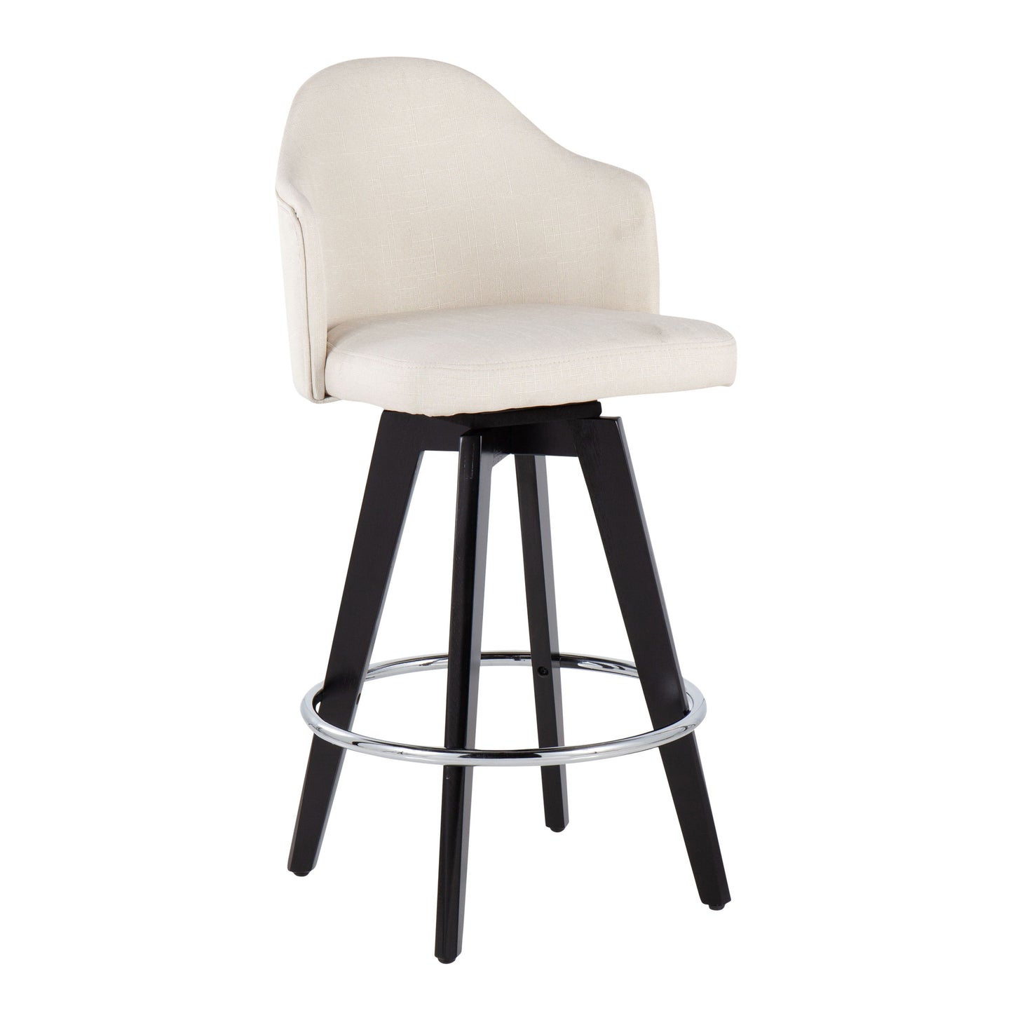 Ahoy - Contemporary Fixed Height Counter Stool Round Chrome Footrest (Set of 2) - Cream / Black