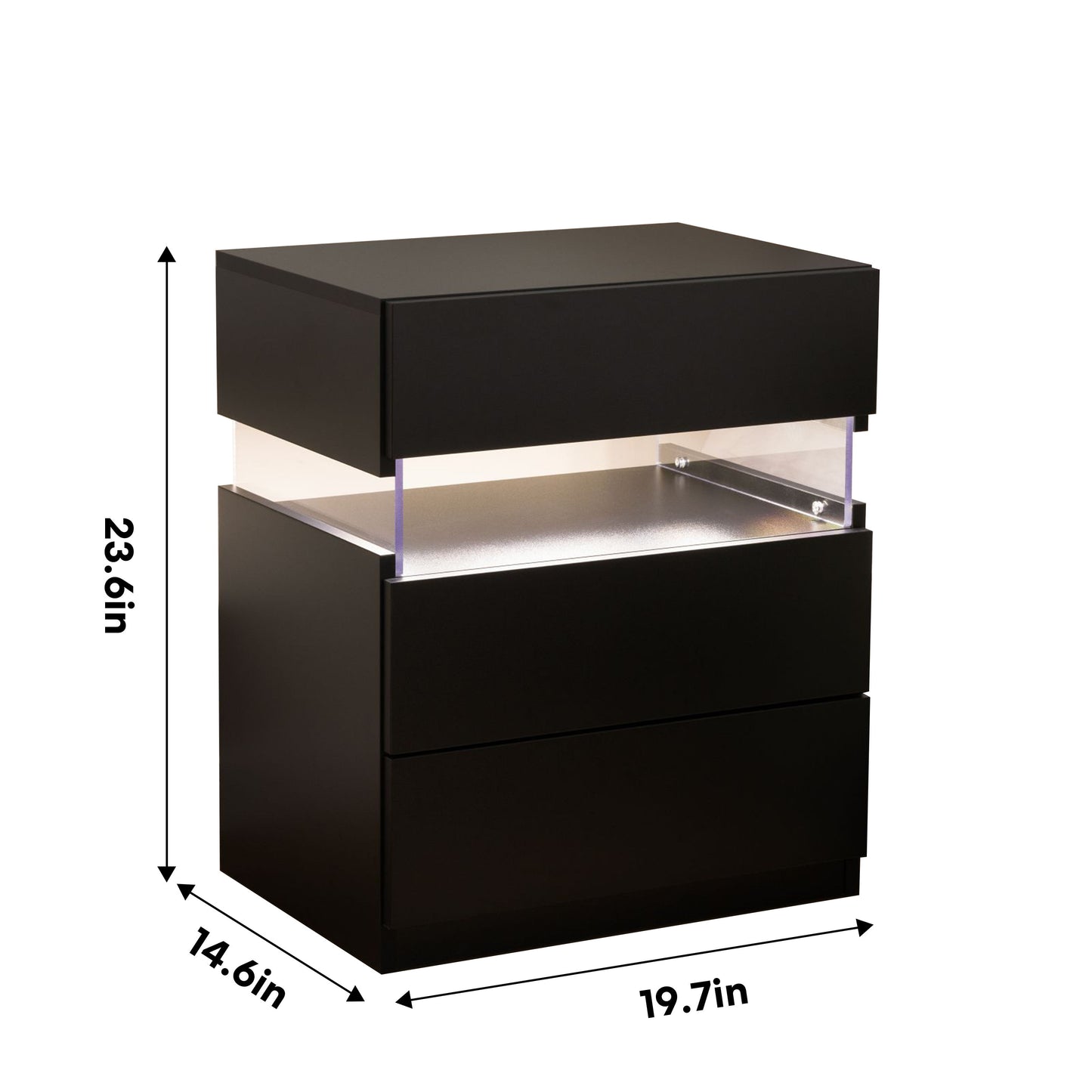 Led Nightstands 3 Drawer Dresser For Bedroom End Table With Acrylic Board LED Bedside Tables For Bedroom Living Room Bedside Furniture - Black