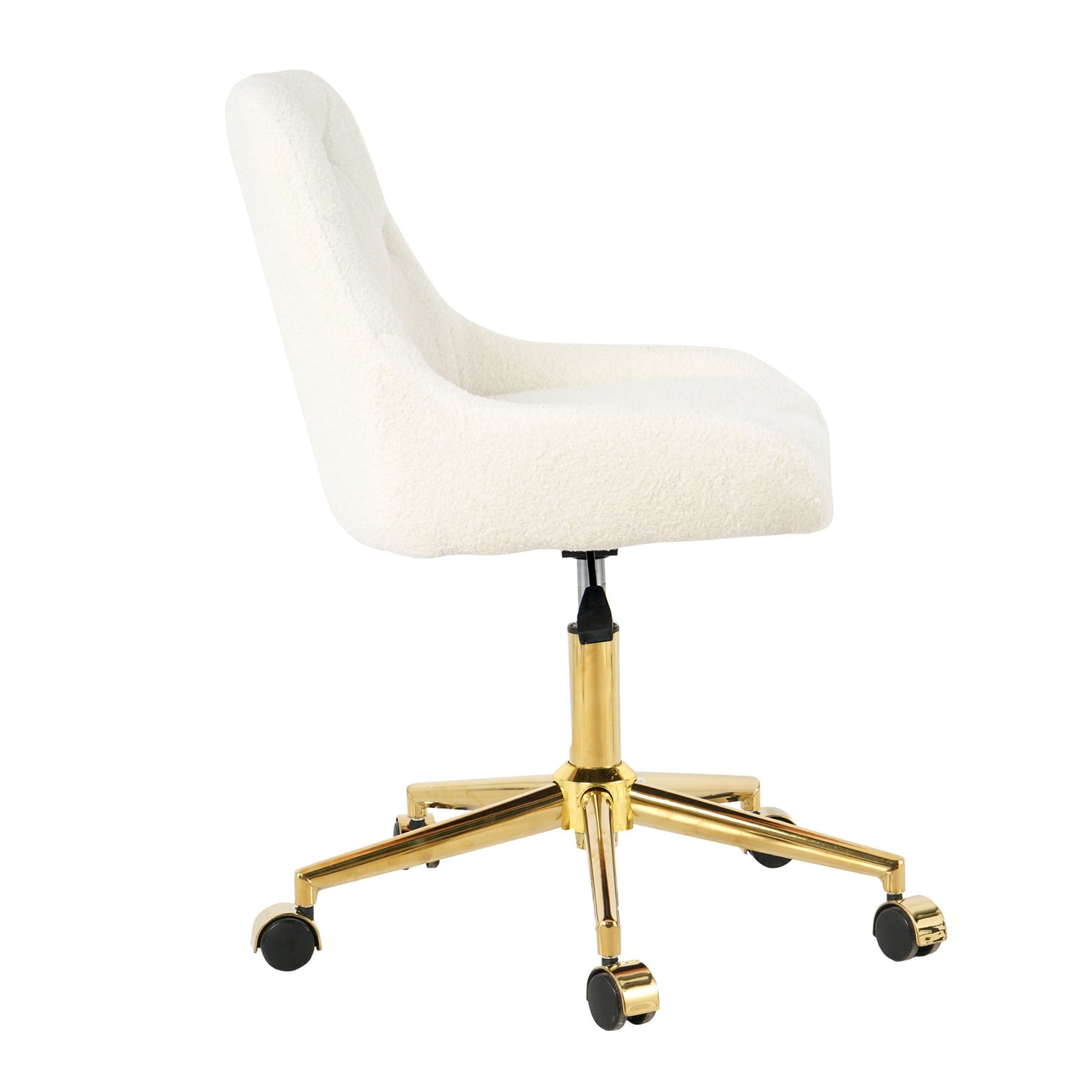 Modern Teddy Fleece Fabric Dining Chair With Gold Legs, Soft And Comfortable, Adjustable, Space Saving - Beige