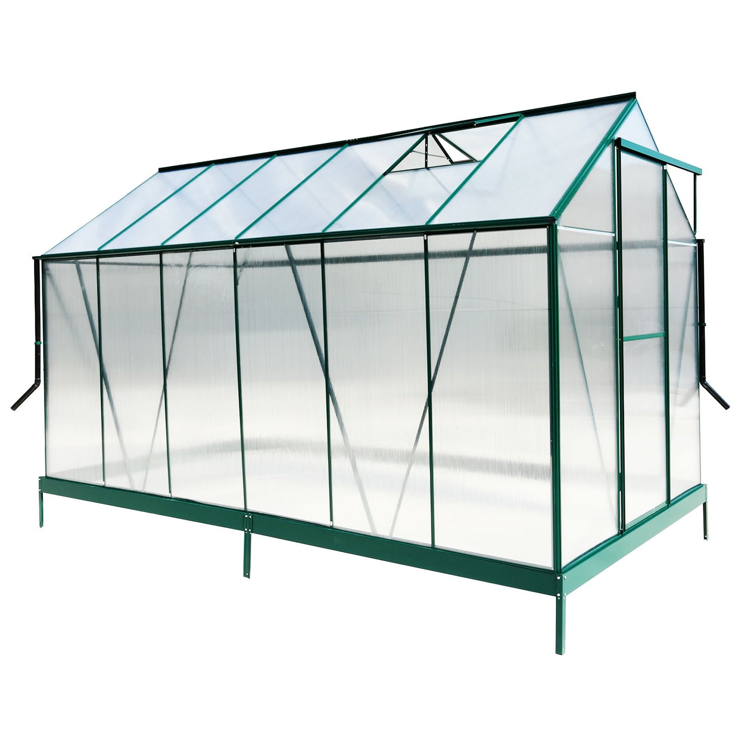 6.3'x12.2'x7' Polycarbonate Greenhouse, Heavy Duty Outdoor Aluminum Walk-In Green House Kit With Rain Gutter, Vent And Door For Backyard Garden - Green