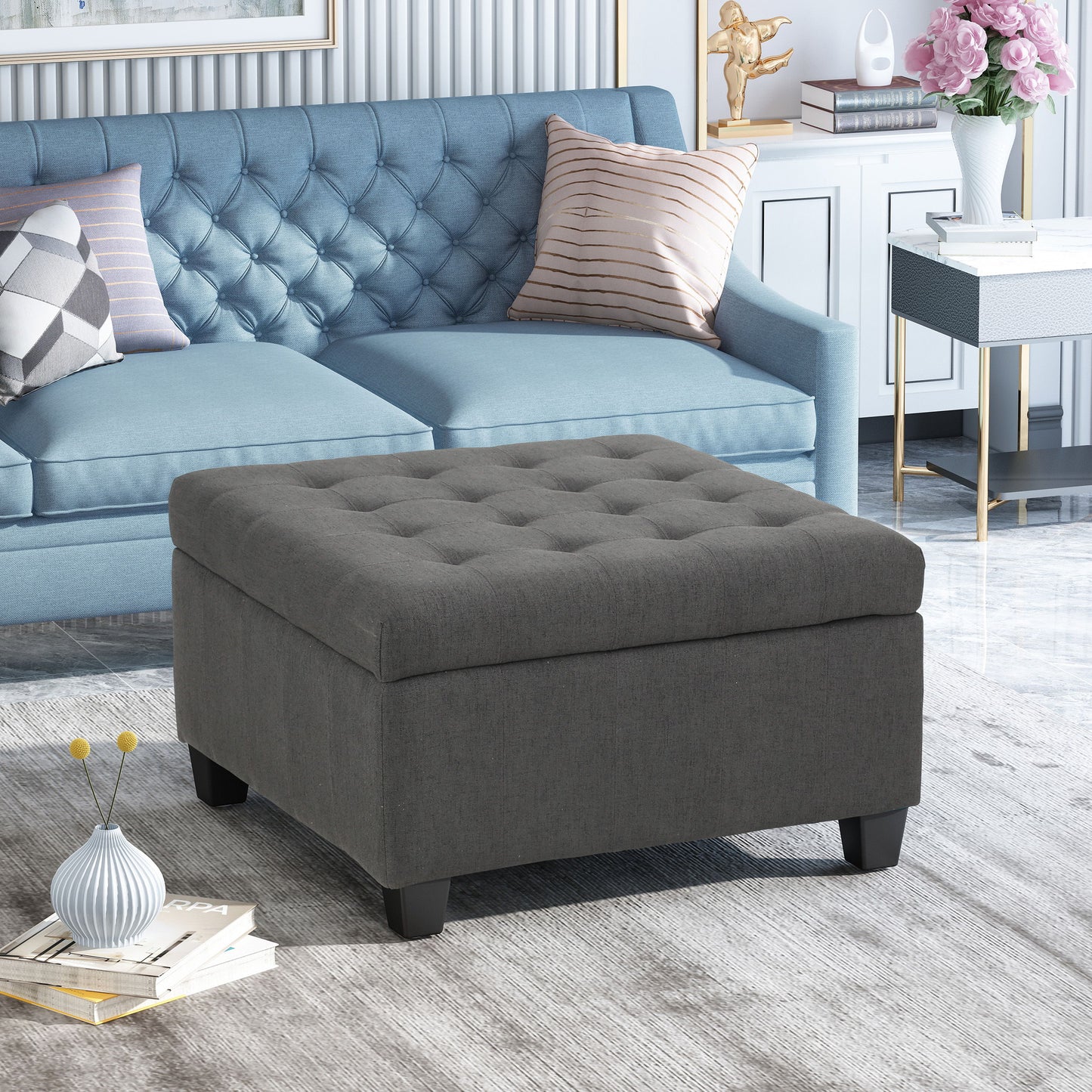 Isabella - Ottoman Contemporary Storage Solution - Dark Gray