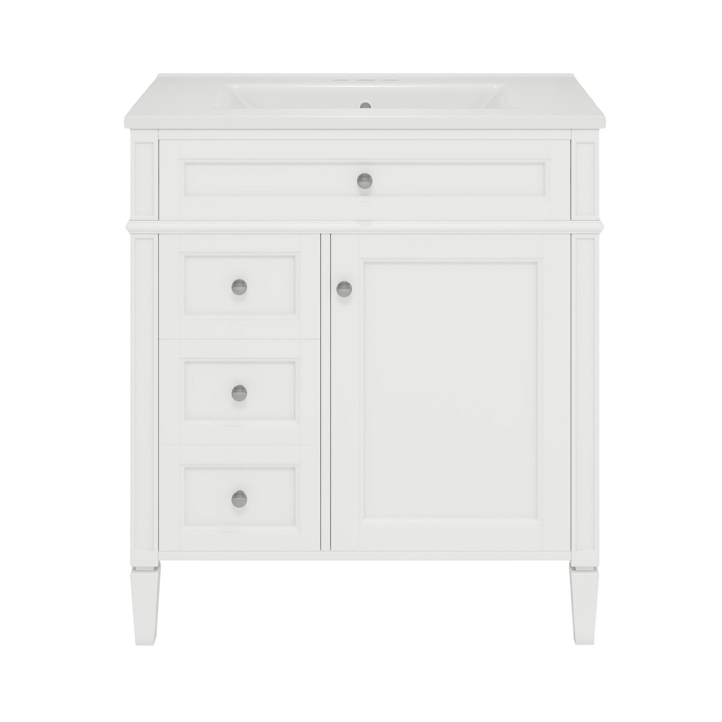 Bathroom Vanity & Top Sink, Modern Bathroom Storage Cabinet, 2 Drawers And A Tip-Out Drawer, Single Sink Bathroom Vanity - White
