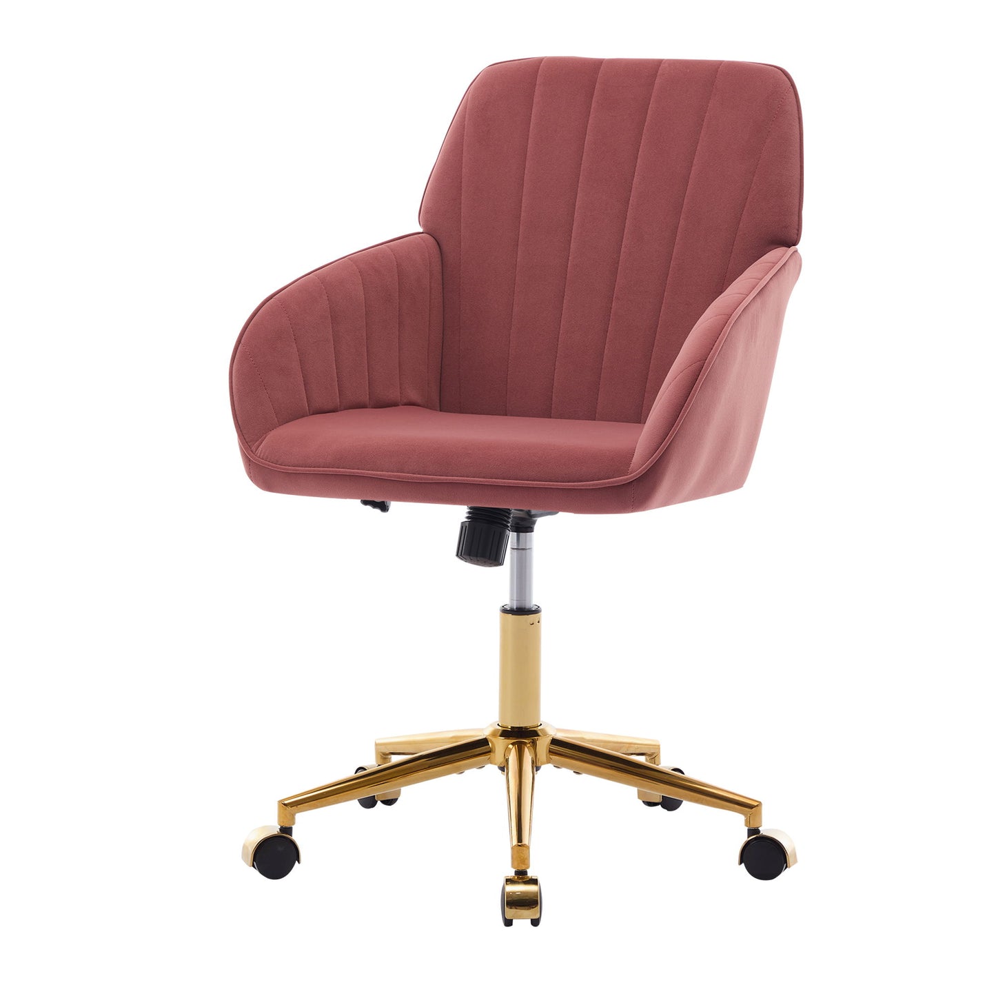 Ergonomic Swivel Office Chair, Comfortable Velvet Backrest Seat, Adjustable For Home And Bedroom - Rose Red