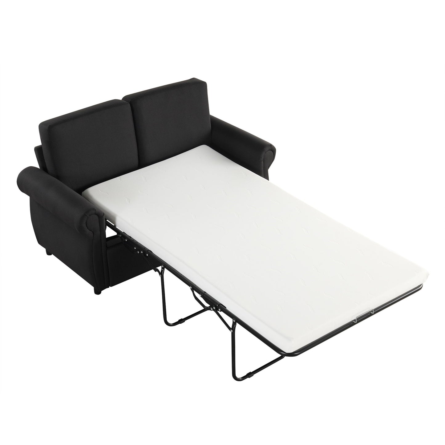 Pull Out Sofa Bed Loveseat Sleeper With Twin Size Memory Mattress With Two USB Ports For Living Room Spaces - Black