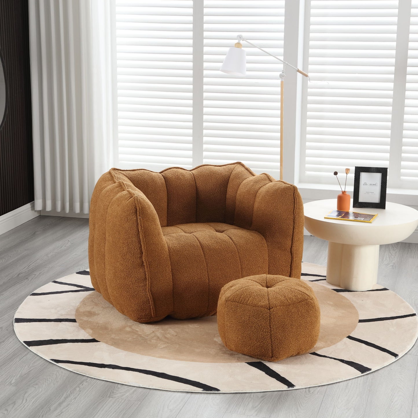 Soft Bean Bag Chair With High Resilient Foam (Chips) - Khaki / Yellow