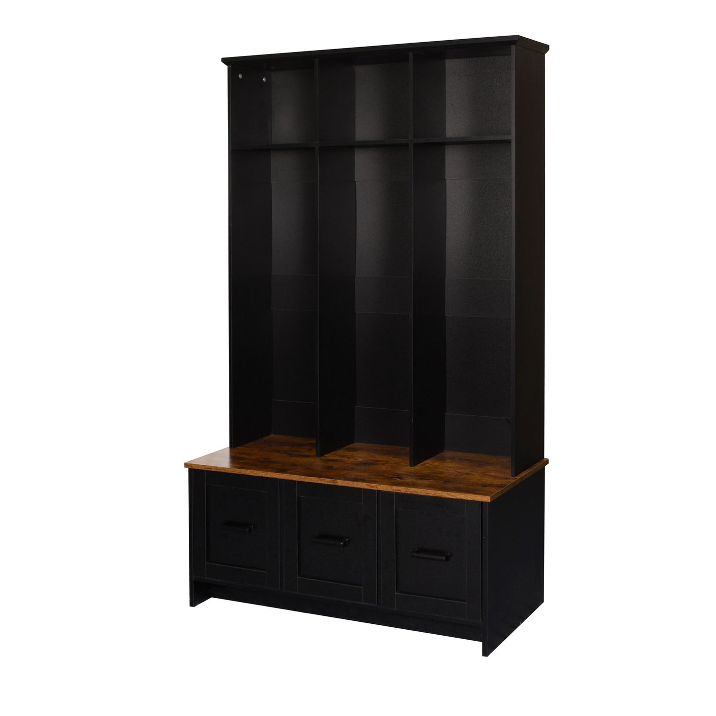 Modern Hall Tree With Entryway Bench, 3 Shelves And Drawers, Wide Hall Tree With Storage Bench For Hallway - Black
