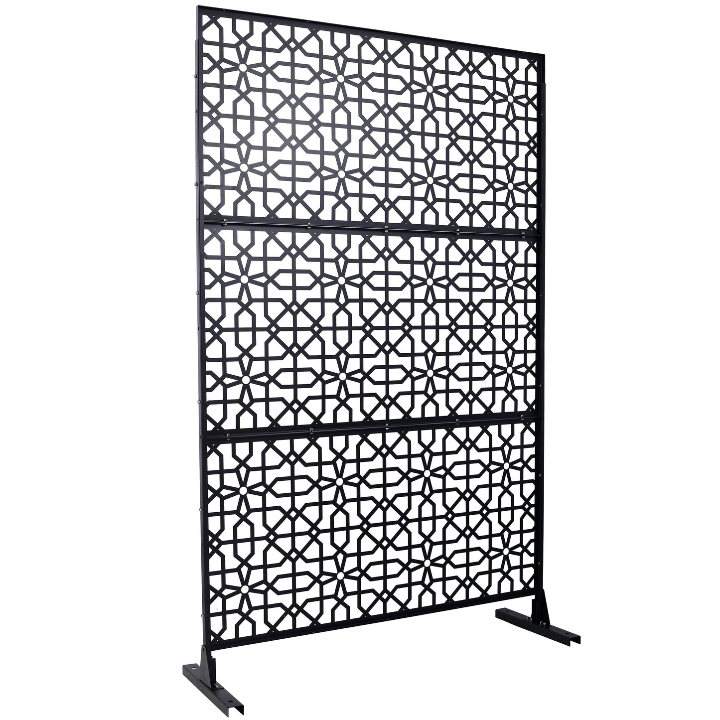 Outdoor & Indoor Privacy Screen Metal Privacy Screen Freestanding Decorative Privacy Screen Steel - Black