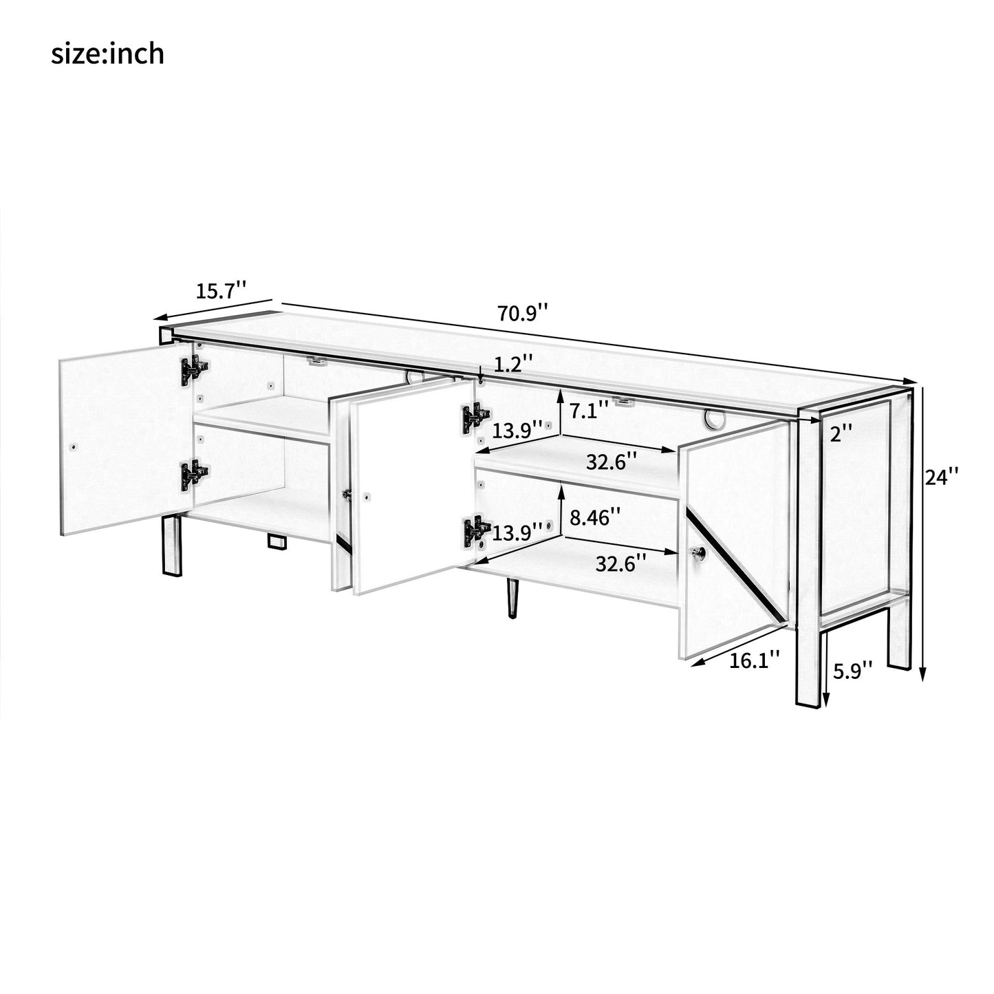 Modern Minimalist TV Stand For TVs Up To 75", Entertainment Center Media Console Cabinet With 2 Spacious Cabinets For Living Room - White