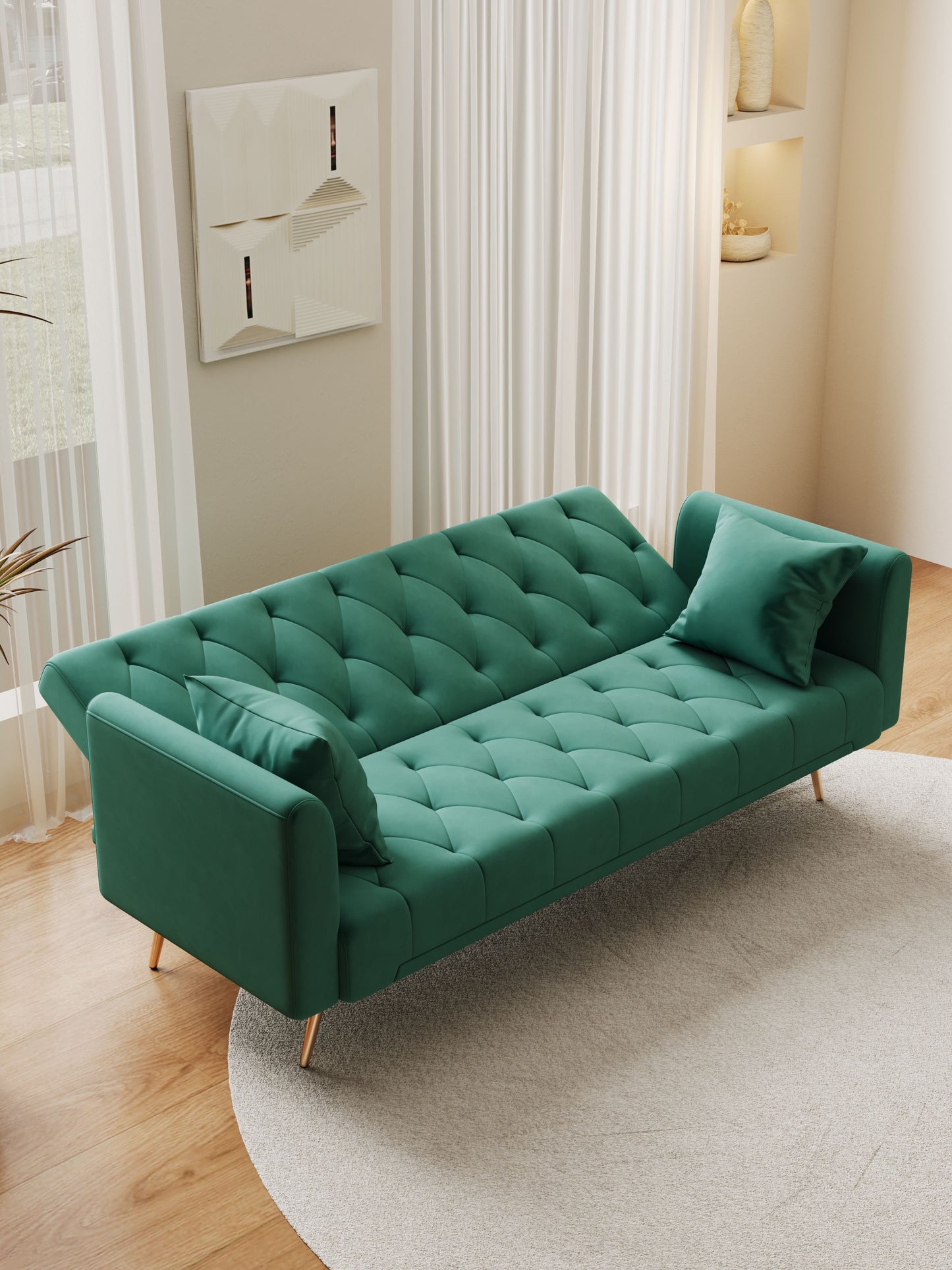 Convertible Double Folding Living Room Sofa Bed - Green