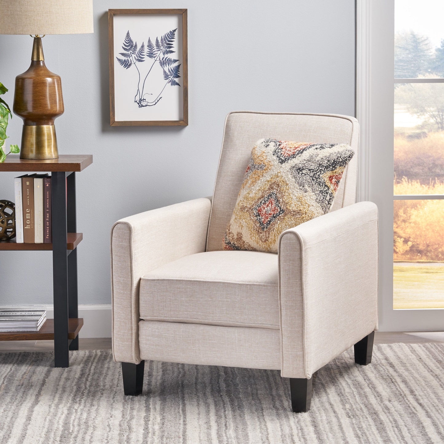 Linen Push Back Chair For Elegant Home - Light Beige