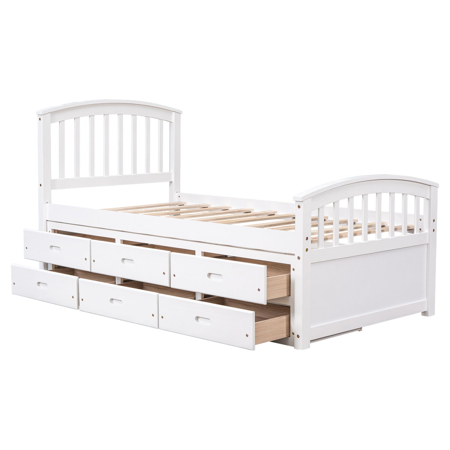 Twin Size Platform Storage Bed Solid Wood Bed With 6 Drawers - White