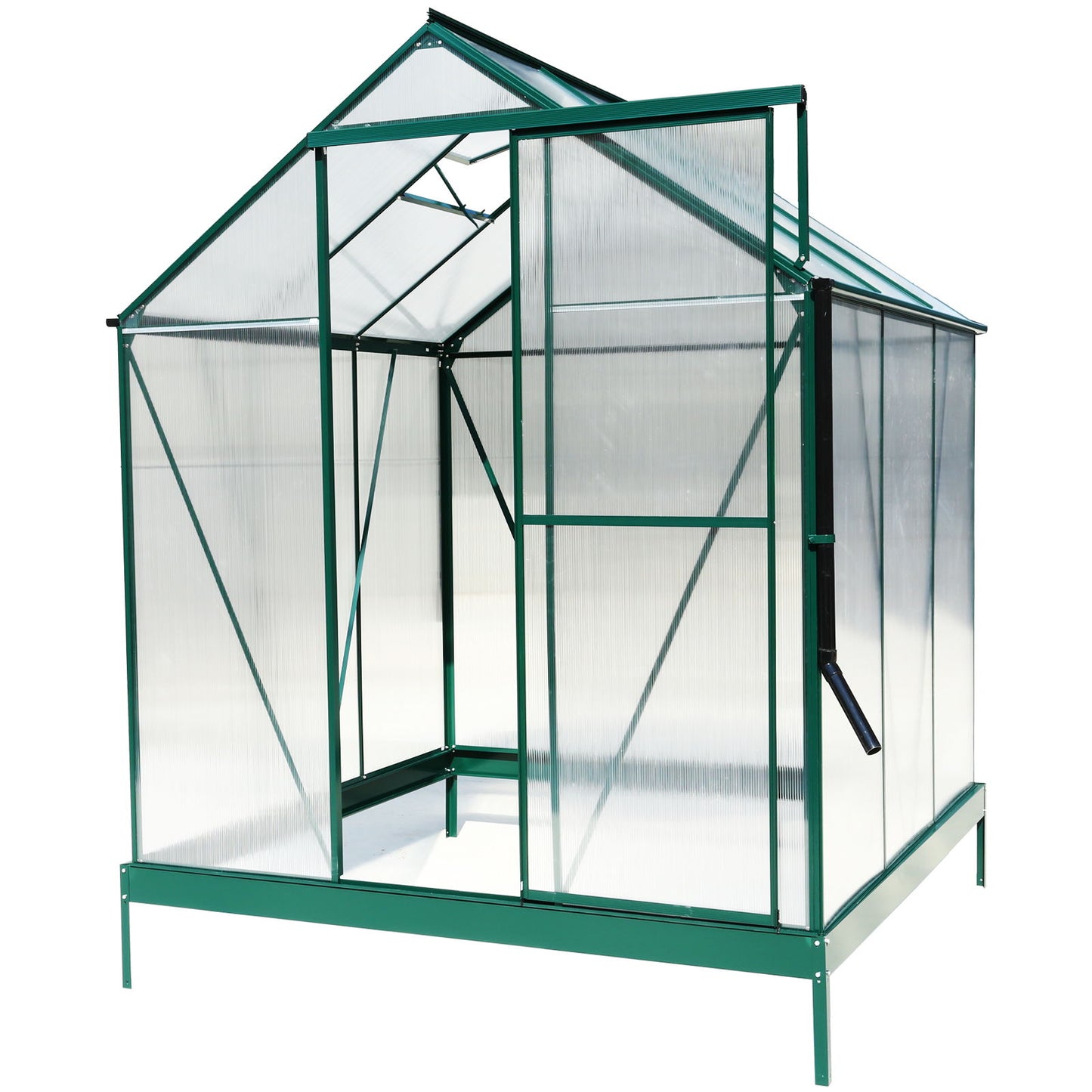 6.3'x6.2'x7' Polycarbonate Greenhouse, Heavy Duty Outdoor Aluminum Walk-In Green House Kit With Rain Gutter, Vent And Door For Backyard Garden - Green