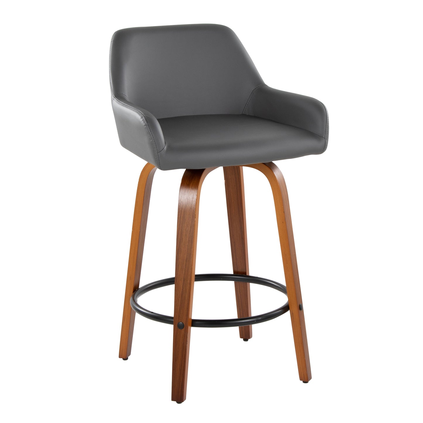 Daniella - Contemporary Fixed Height Counter Stool With Swivel With Round Footrest (Set of 2) - Walnut / Gray