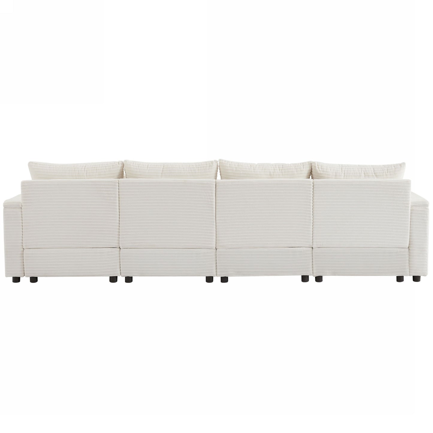 Modern Style 4 Seater Sofa Sectional Sofa Couch With Storage Space, Two Movable Ottomans, Two USB Ports, Two Cup Holders, A Phone Holder For Living Room - Beige