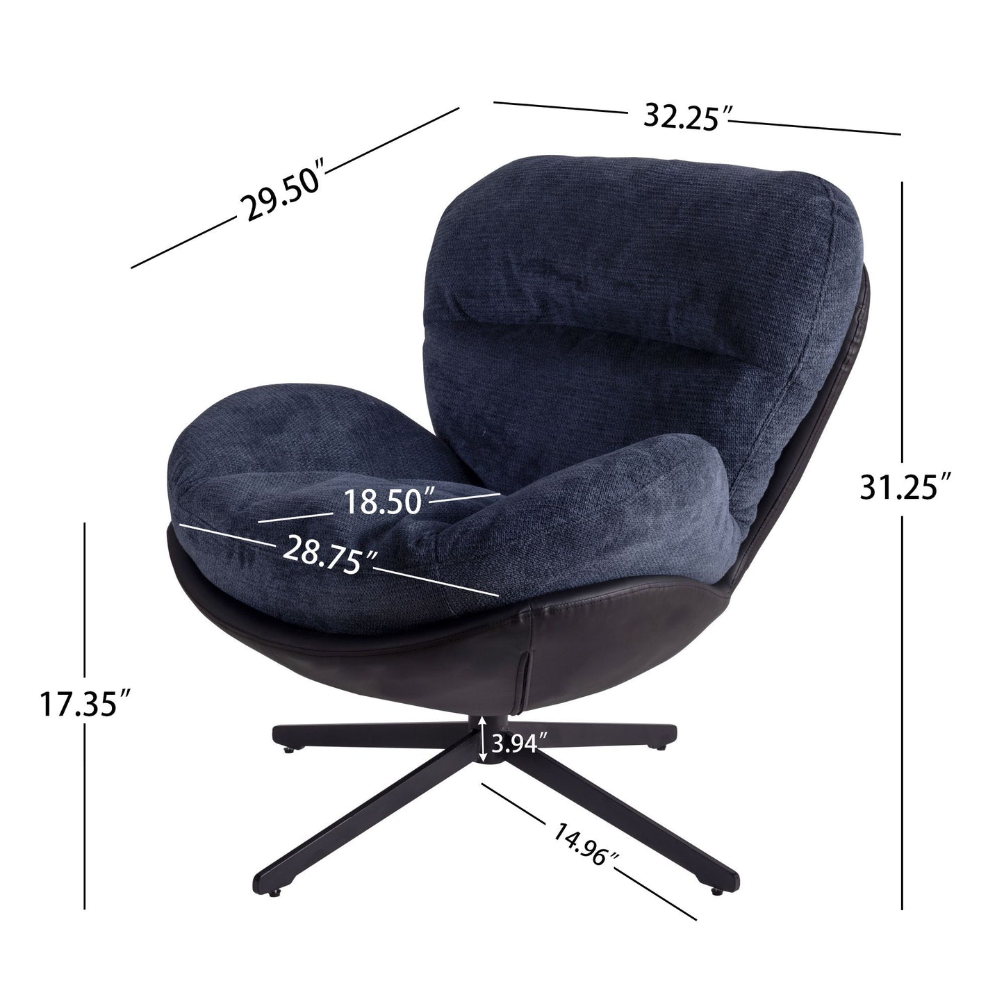 360ÔøΩÔøΩ Swivel Office Chair, Modern Chenille Chair With And Metal Base Frame, No Wheels, Accent Chair - Dark Blue