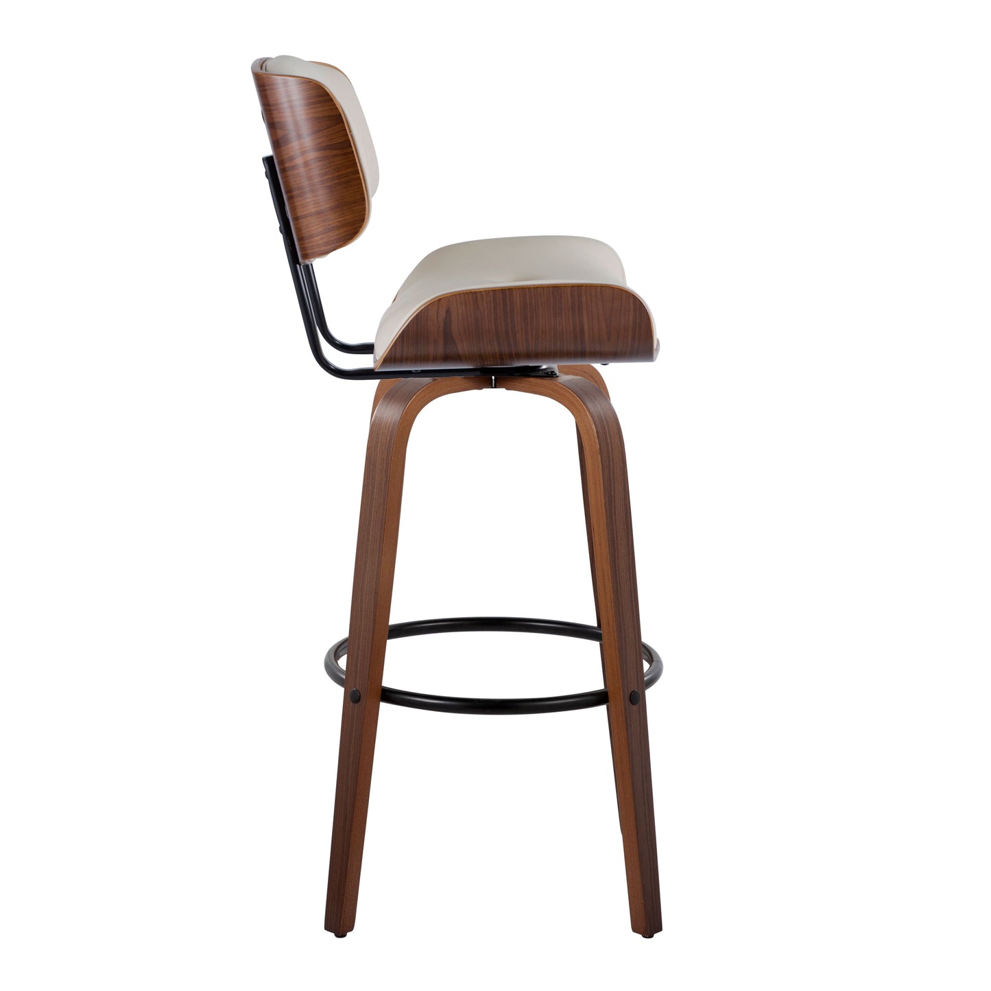 Lombardi - Mid-Century Modern Fixed Height Barstool With Swivel With Round Footrest (Set of 2) - Walnut / Cream