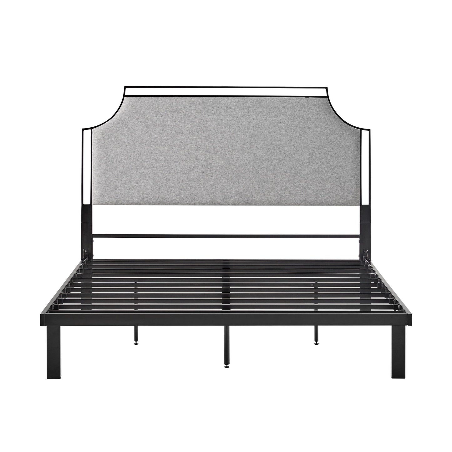 Queen Bed Frame Traditional Upholstered Metal - Gray