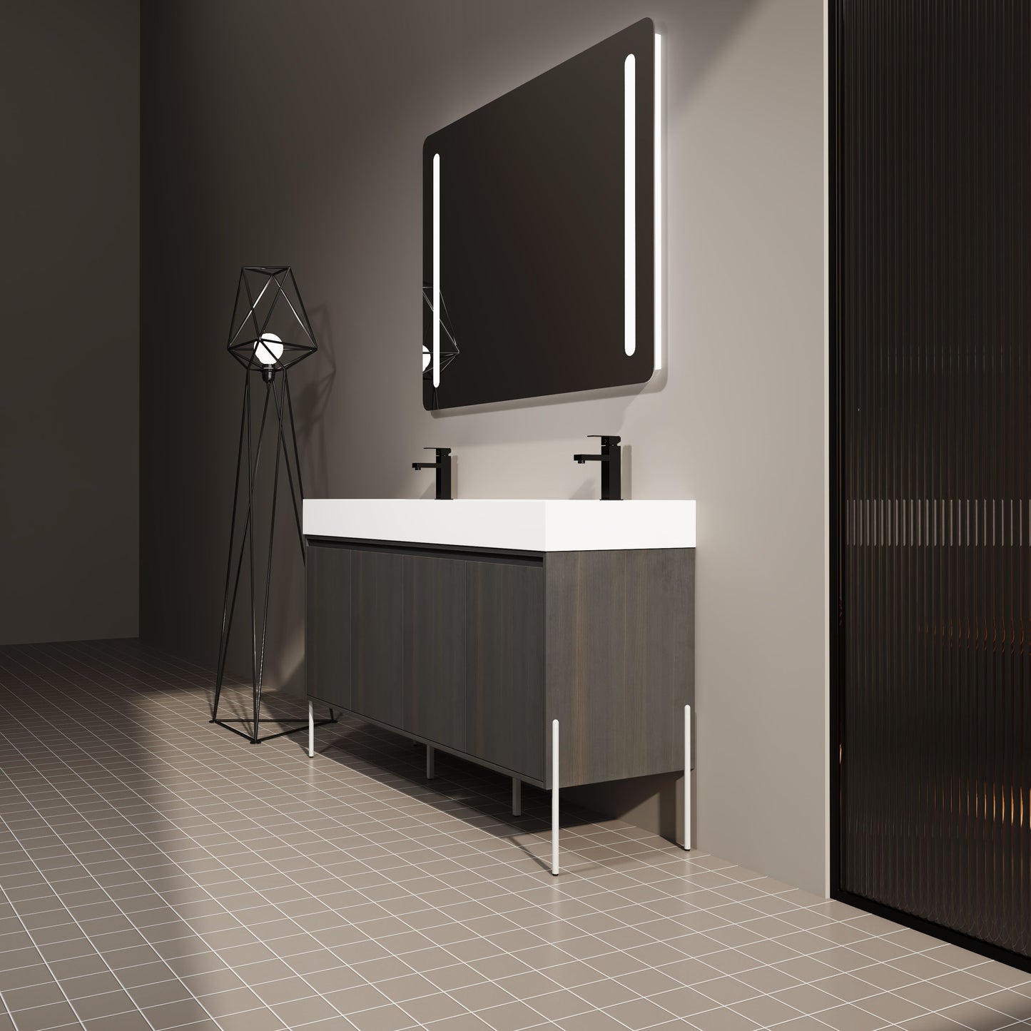 Deluxe 60" Freestanding Bathroom Vanity With Resin Double Sink - Dark Oak